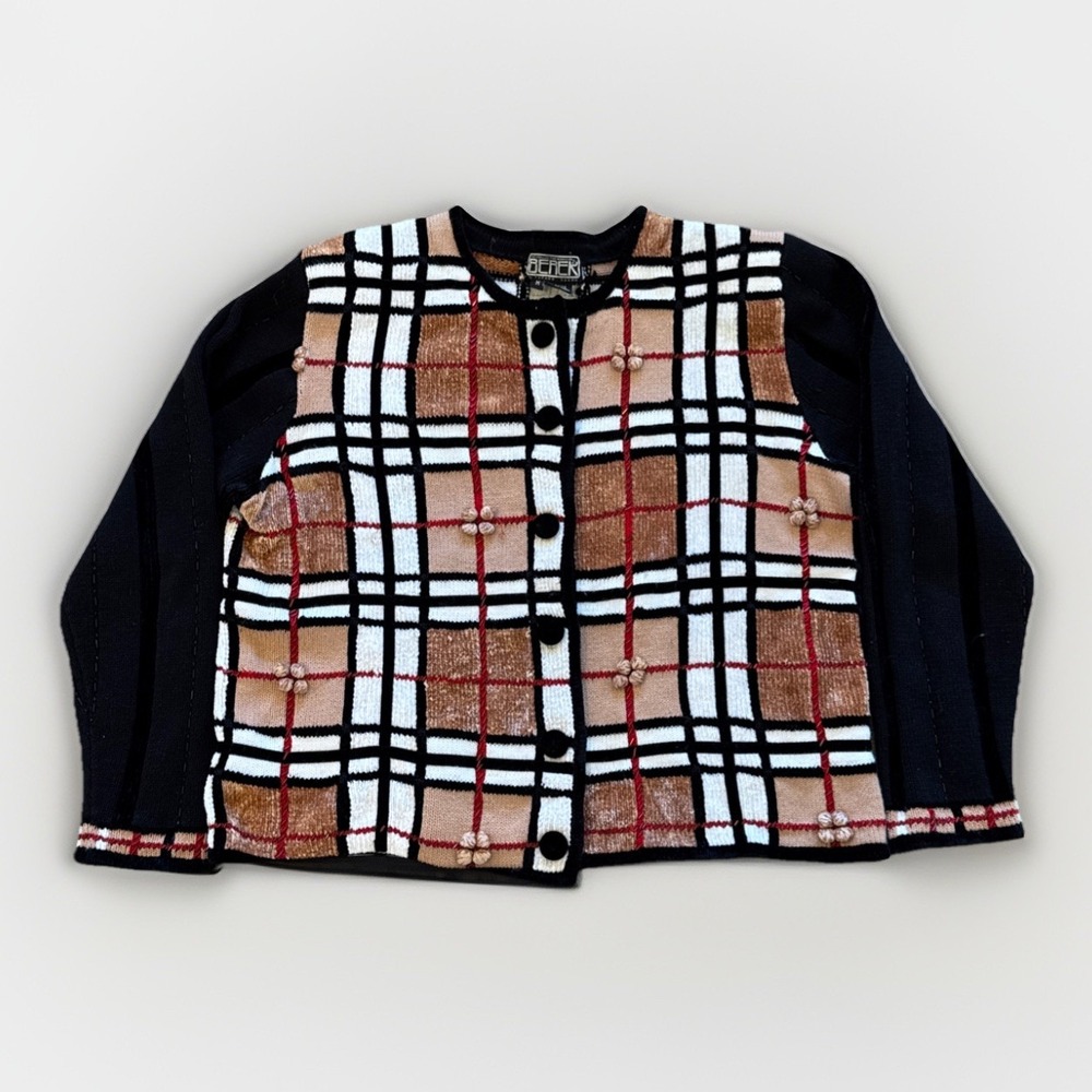 Vintage Berek Cardigan Sweater Womens M Knit Plaid 90s Cotton Blend‎